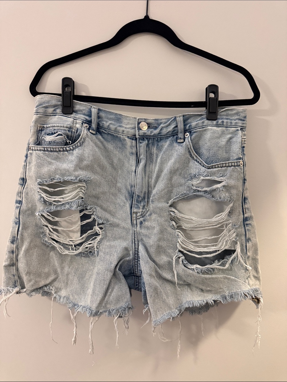 American Eagle Outfitters Light Blue Ripped Denim Shorts